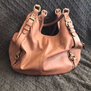 Brown faux leather handbag